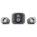 Mini Stereo Multimédia 2.1 Sound System que oferece pico de saída de potência de 20W, Jack 3,5 mm