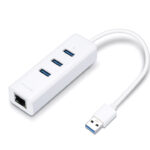 USB 3.0 to Gigabit Ethernet Network Adapter with 3-Port USB 3.0 Hub, 1 USB 3.0 connector, 1 Gigabit Ethernet port, 3 USB 3.0 ports, 2 in 1 USB adapter that adds 3 additional USB 3.0 ports and Gigabit Ethernet network connectivity to your devices