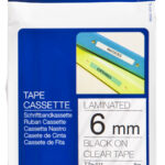 Fita Laminada 6mm - Transparente/Preta, para P-Touch