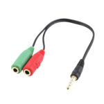 Cabo Adaptador Áudio, 1x 3.5 mm AUX 4-pin M - 2x 3.5 mm AUX 3-pin F