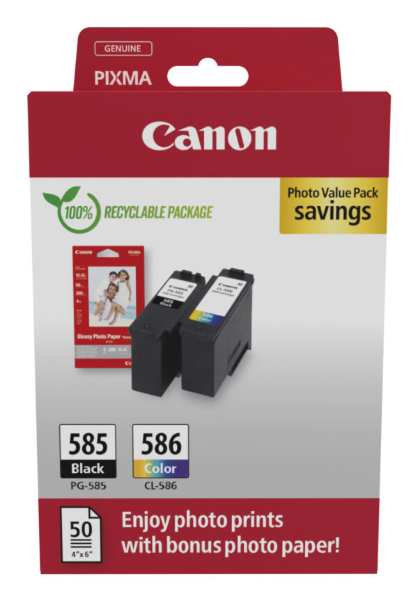 PG-585/CL-586 PHOTO VALUE – 4×6 Phot Paper(GP-501 50sheets) + Black ...