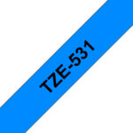 Fita laminada. Texto preto sobre fundo azul. Largura: 12mm. Comprimento: 8m