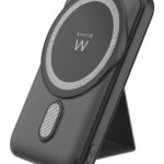 PowerBank Wireless Magsafe®, 10.000mAH, PD 22.5W, Wireless 15W, 1x USB-C (in/out), 1x USB-A  (out), com stand e led, ABS, 197gr, Preto