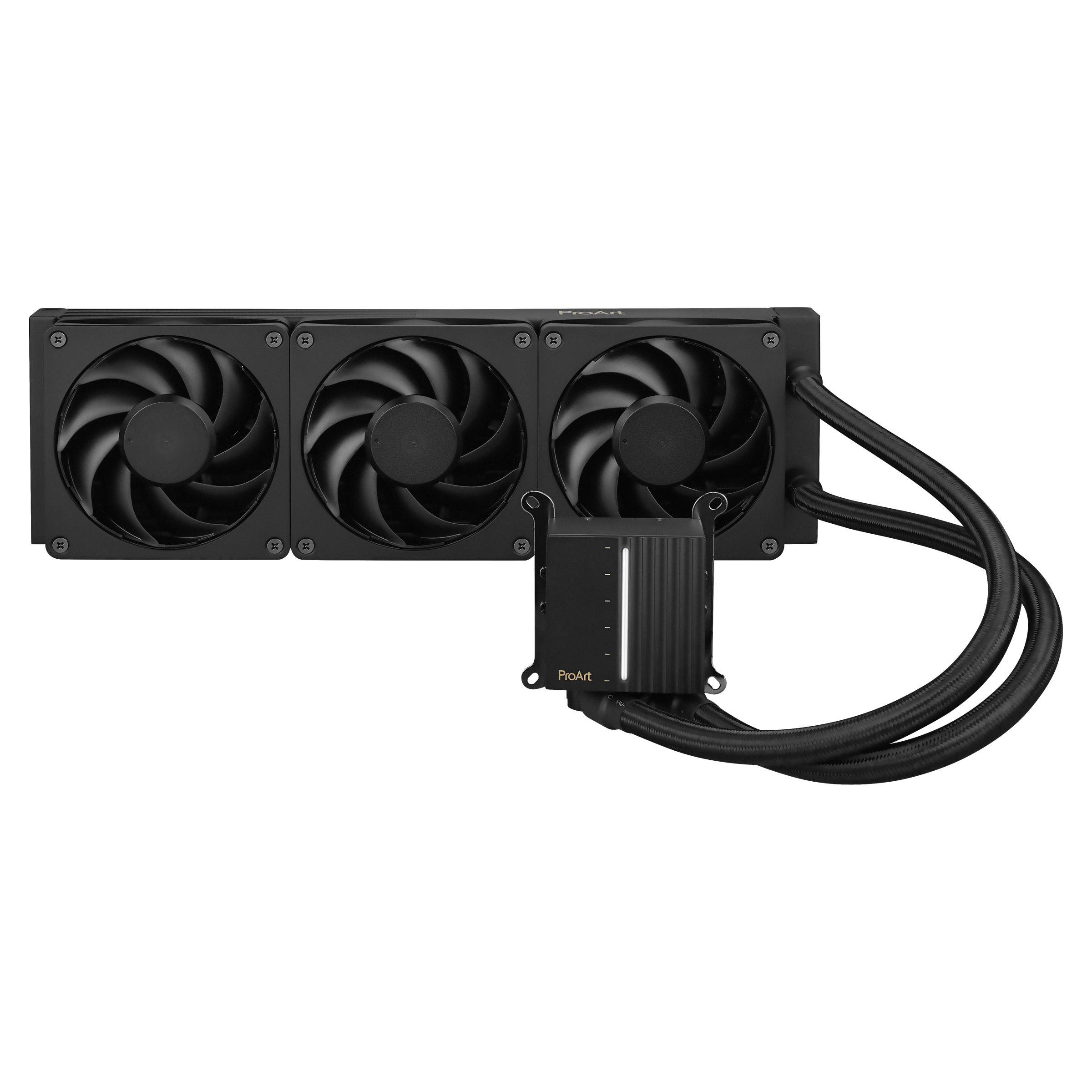 high_cea37abeb7ae0e9e2fec7fc8ae0a7dc2b21b4a4b.jpg ProArt LC 360 all-in-one CPU liquid cooler with illuminated system status meter and three matte black Alphacool Apex Stealth Metal Power fans - Image 1