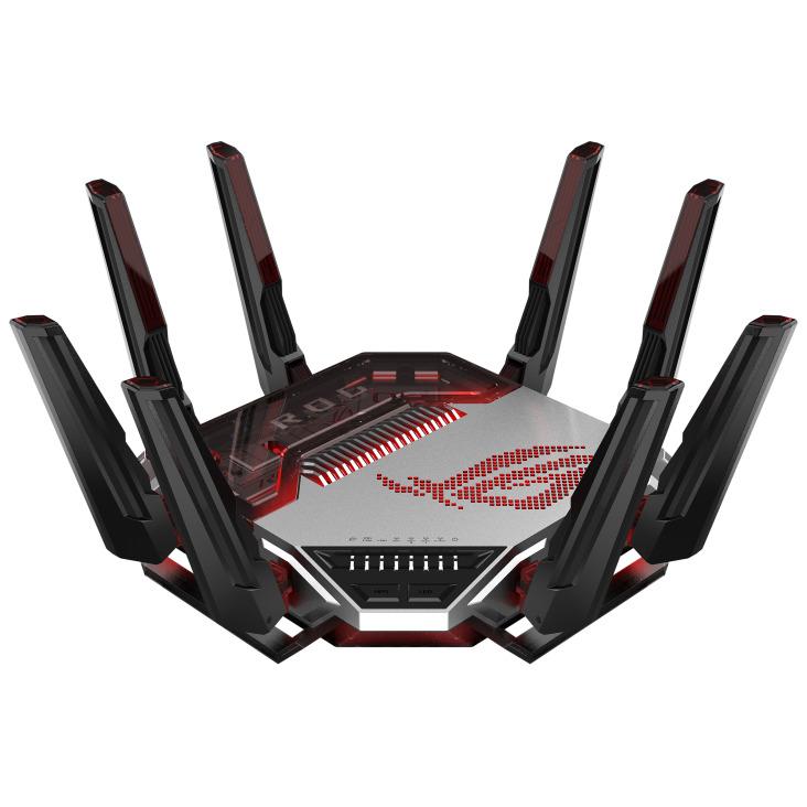 high_445d1940907b5e9b6c5e26a57e521c897db81a34.jpg ROG Rapture GT-BN98 Quad-Band WiFi 8 (802.11bn) Gaming Router, 320MHz bandwidth & 4096-QAM, dual 10G ports, backup WAN, Triple-Level Game Acceleration, Adaptive QoE, WiFi Insight, Guest Network Pro, AiMesh, upgraded AiProtection and VPN features - Image 1