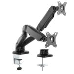 Suporte de Secretária para 2 Monitores 13" > 27" - VESA: 100x100, Peso max.: 6Kg + 6Kg, Tilt:+90º -45º/Swivel: +180º -180º, Rotação: 360º, Braço c/ Amortecedor a Gás Ajustável, Sist. de arrumação cabos integrado