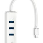 Adaptador de rede Gigabit Ethernet USB 3.0 Tipo C com hub USB 3.0 Tipo A de 3 portas