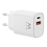 USB GAN AC charger 30W, 1xUSB-C 30W PD3.0 + 1xUSB-A QC3.0 x4protections compatc design white