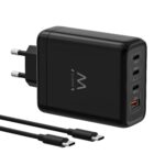 USB GAN AC charger 140W, 2x USB-C 140W PD3.1 QC5.0 + 1x USB-C 30W PD3.0 +1x USB-A QC3.0, x4 protections, COMPACT design, black + USB-C cable 2.0, M/M, AWG24, PD3.1 240W, QC5.0, PVC, black, 2m