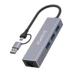 USB 3.2 Gen 1 USB-C Hub, 3 USB 3.2 Gen 1 Ports, 1 Gigabit LAN Port, with USB-C to A Adapter, Aluminum Material