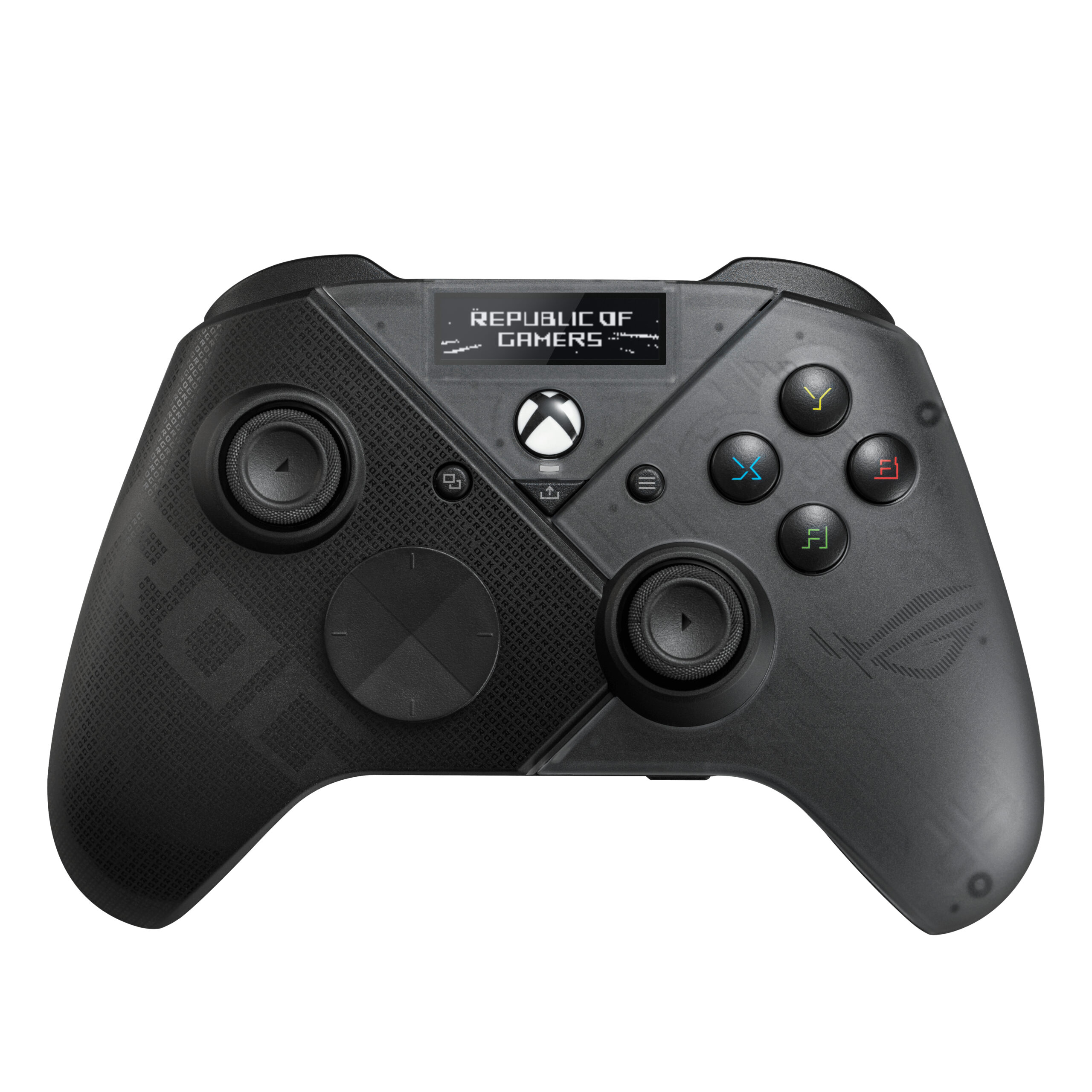 high_ecf66b0f440fe6fac6ec726d419bcbf2.jpg ASUS ROG Raikiri Pro OLED display Controller - tri-mode connectivity, remappable buttons&triggers, 4 rear buttons, step&linear triggers, adjustable joystick sensitivity, 3.5mm jack with ESS DAC, for PC and Xbox - Image 1